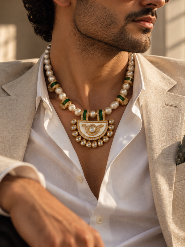 Abeer Pearl & Emerald Men’s Festive Necklace
