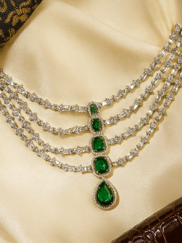Emerald Cascade Diamond Necklace Set