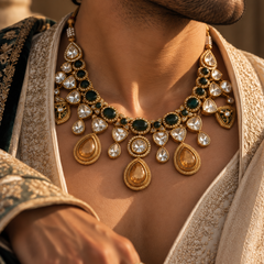 Zayaan Emerald Kundan Men’s Necklace