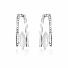 Aria Mother of Pearl Pavé Drop Earrings (Silver)