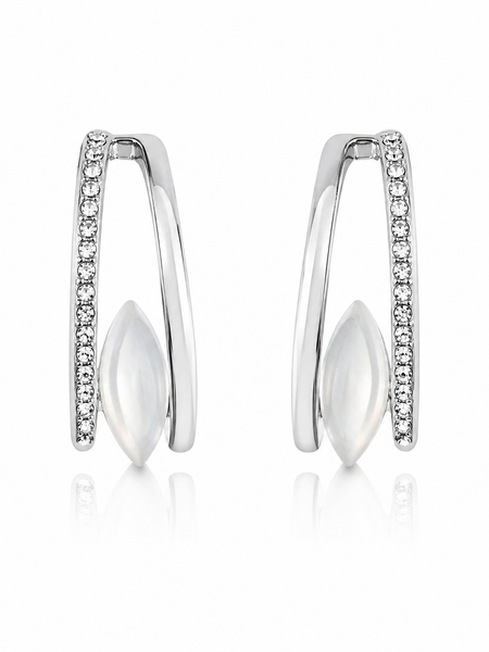 Aria Mother of Pearl Pavé Drop Earrings (Silver)