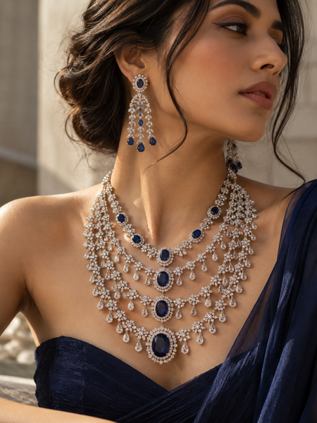 Neelara Sapphire Cascading Necklace & Earrings Set