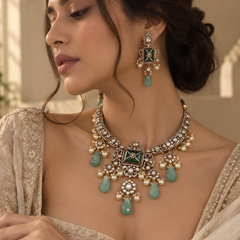 Zehra Mint Polki Statement Necklace Set