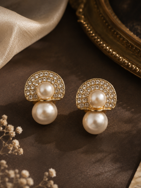 Aurielle Pearl Pavé Stud Earrings