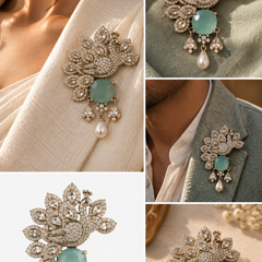 Meher Mint Peacock Brooch