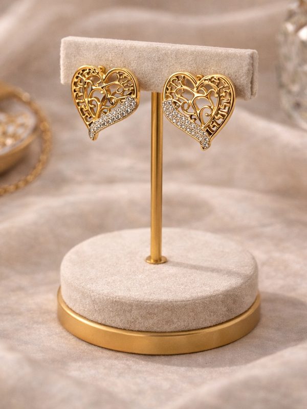 Eterna Filigree Heart Stud Earrings