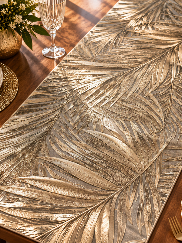 Golden Canopy Dining Set – 1 Runner + 6 Table Mats