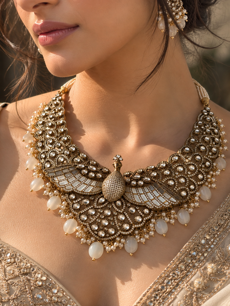 Mayur Mahal Kundan Necklace & Earrings Set