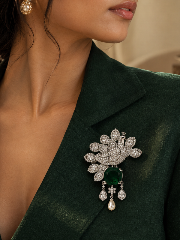 The Emerald Mayura Statement Brooch