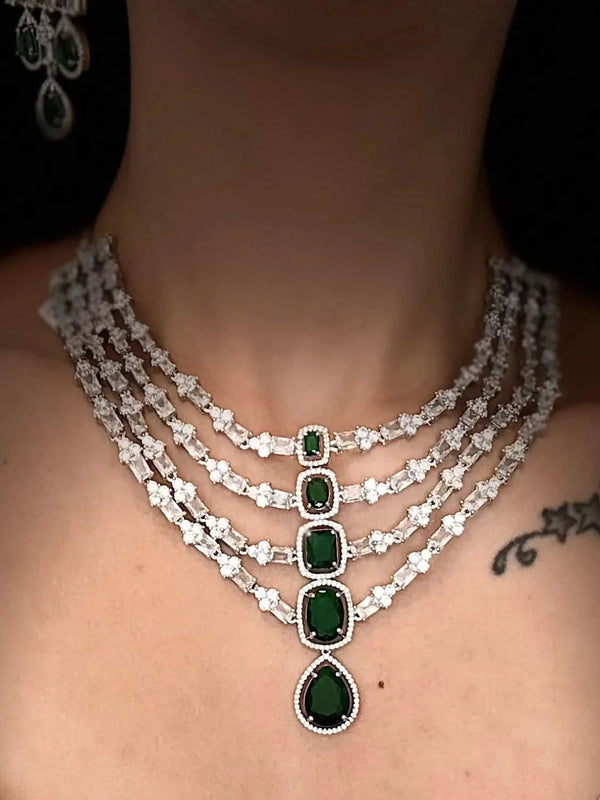 Emerald Cascade Diamond Necklace Set