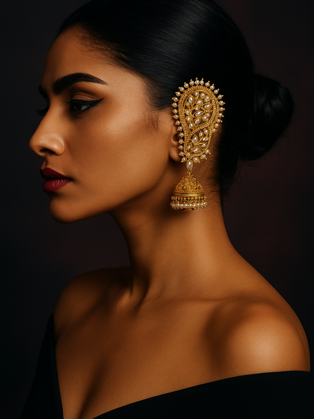 Regal Paisley Kundan Jhumka Ear Cuffs