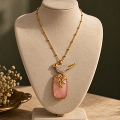 Gulnaar Bird & Blush Stone Pendant Necklace