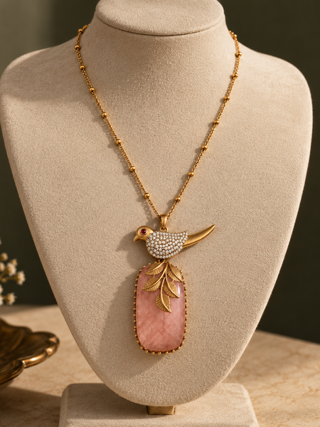 Gulnaar Bird & Blush Stone Pendant Necklace