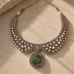 Zareen Emerald Polki Necklace & Earrings Set