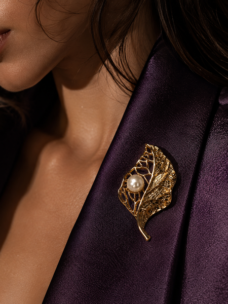 Aurielle Leaf Pearl Brooch