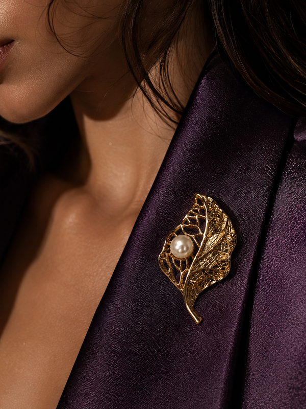 Aurielle Leaf Pearl Brooch
