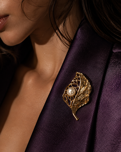 Aurielle Leaf Pearl Brooch