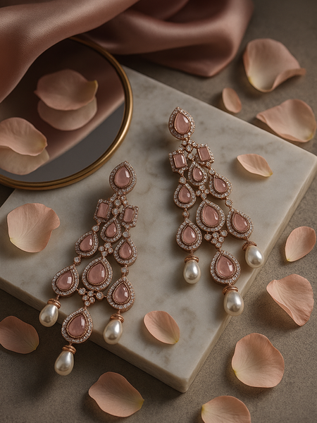 Rosé Cascade Pearl Drop Earrings
