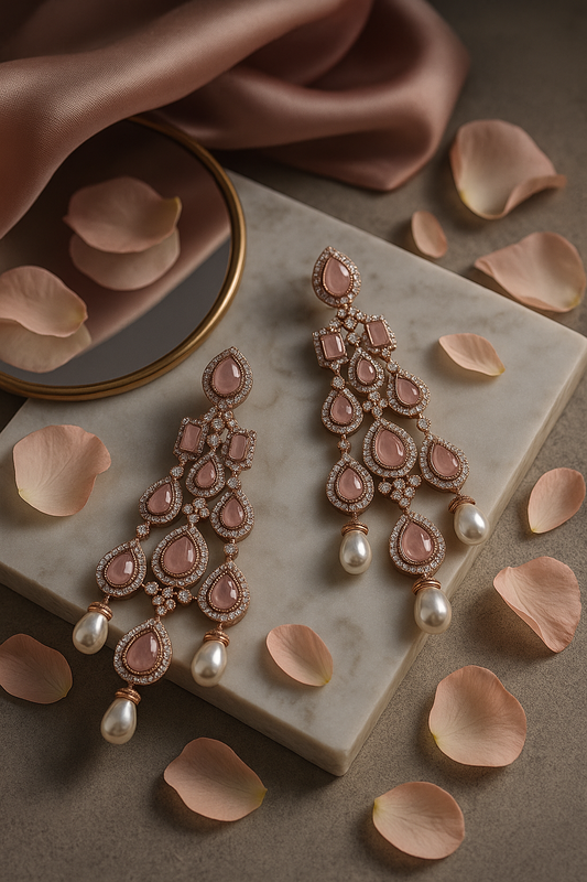 Rosé Cascade Pearl Drop Earrings