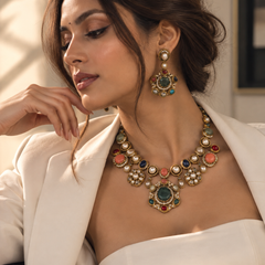Ziya Navratna Necklace & Earrings Set