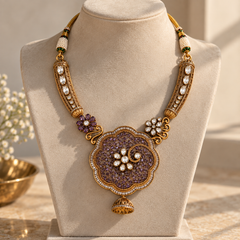 Meher Amethyst Floral Necklace & Jhumka Set