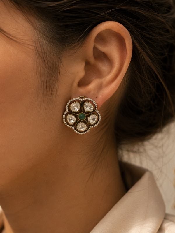 Meher Emerald Polki Studs