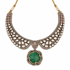 Zareen Emerald Polki Necklace & Earrings Set