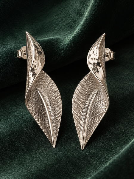 Sylva Silver Sculpted Leaf Earrings