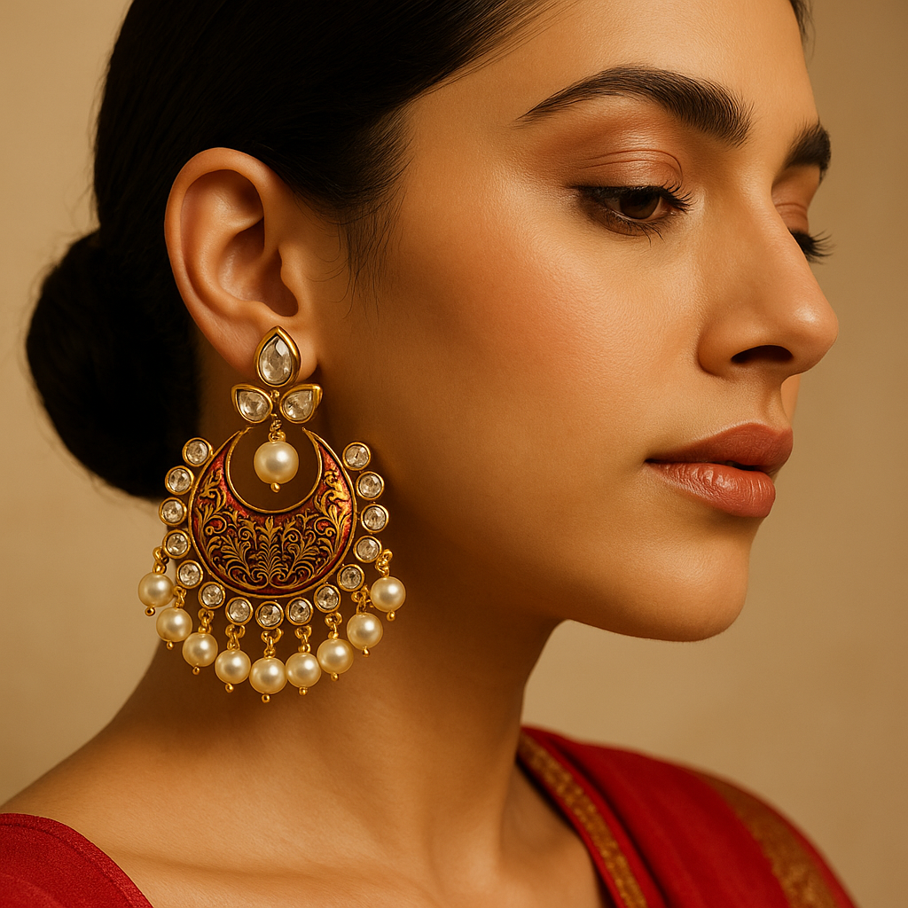 Rajkumari Meenakari & Pearl Chandbali Earrings