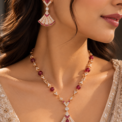 Riviera Ruby Art Deco Necklace & Earrings Set