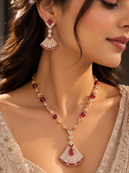 Riviera Ruby Art Deco Necklace & Earrings Set