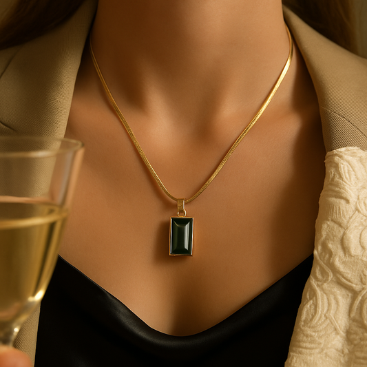 Emerald Noir Rectangle Pendant Necklace