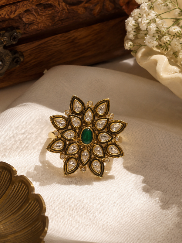 Zehra Emerald Polki Ring