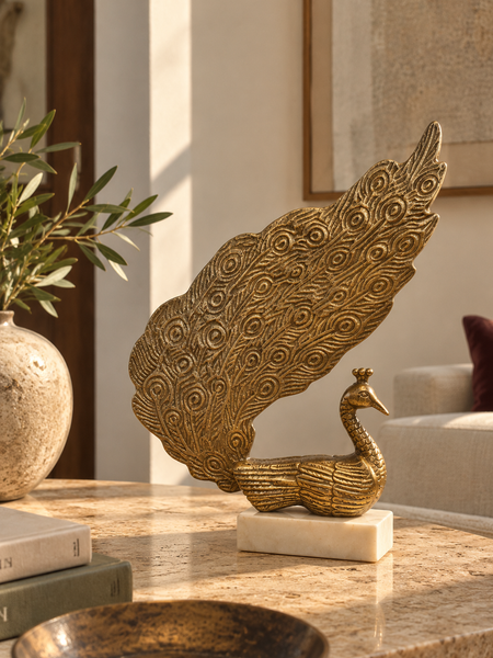 Mayura – Antique Gold Peacock Sculpture