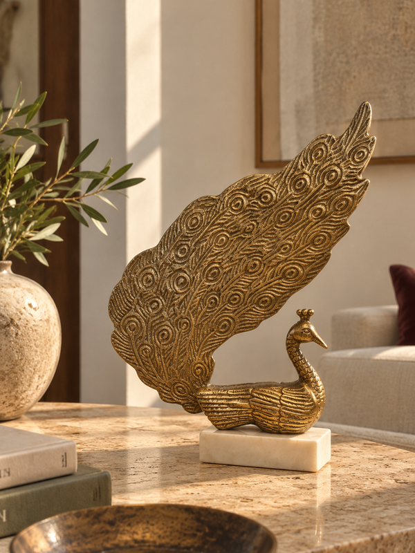 Mayura – Antique Gold Peacock Sculpture