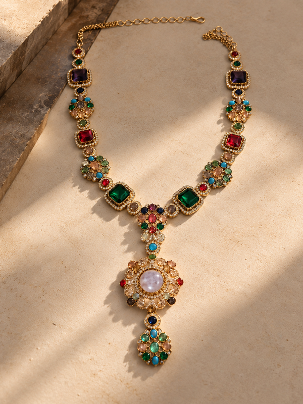 Rangrez Maharaja Multicolour Gold-Plated Men's Necklace