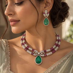Meher Emerald & Ruby Statement Necklace Set