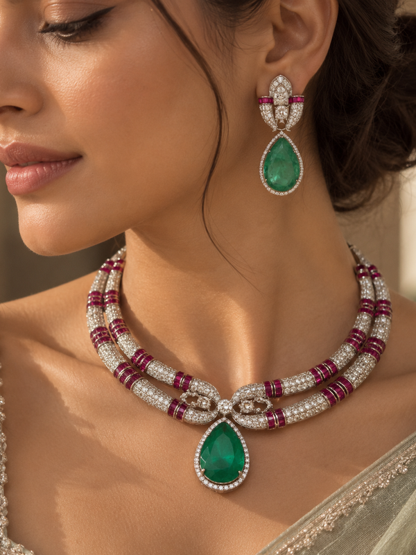 Meher Emerald & Ruby Statement Necklace Set