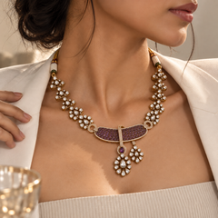 Afsana Amethyst Polki Necklace & Earrings Set