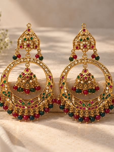 Jodha Navratan Chandbali Earrings