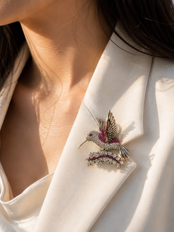 Ruby Hummingbird Brooch