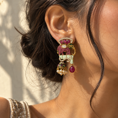 Gajraaj Emerald & Ruby Elephant Necklace Set