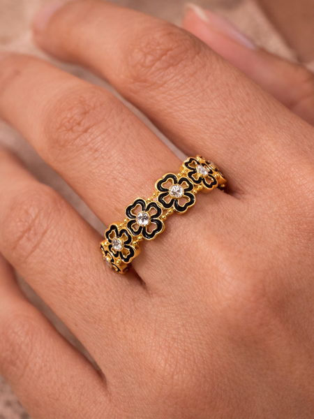 Noir Blossom Enamel Ring