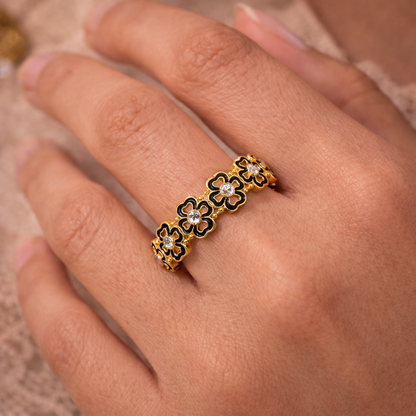 Noir Blossom Enamel Ring