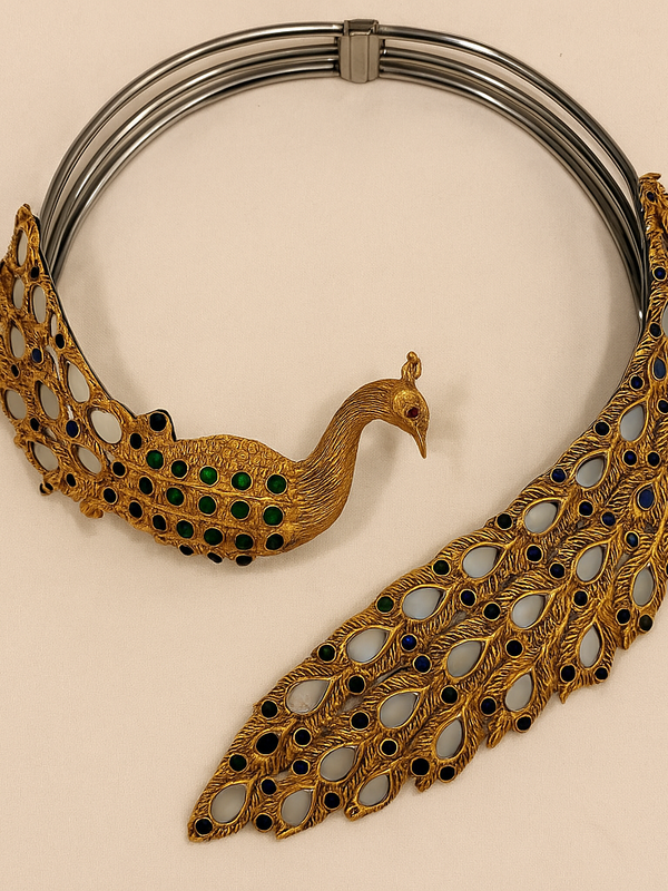 Regal Peacock Choker Set with Ear Cuffs