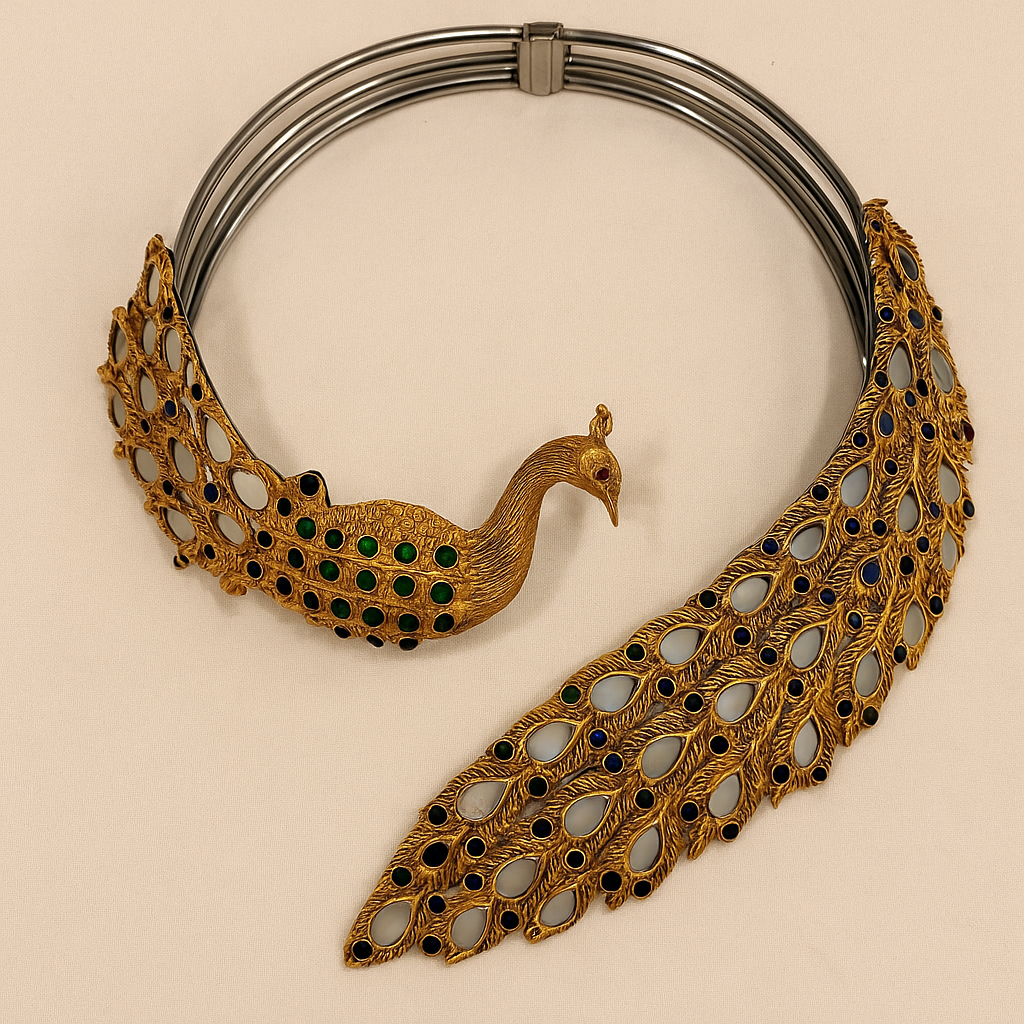 Regal Peacock Choker Set with Ear Cuffs