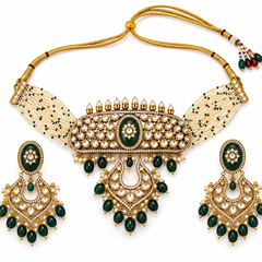 Zehra Emerald Kundan Choker & Chandbali Earrings Set