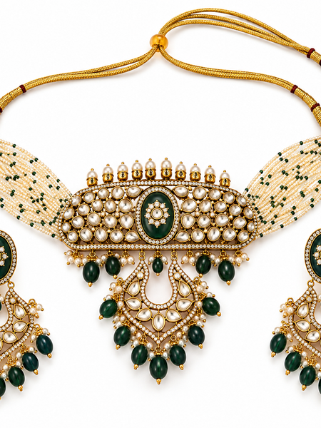Zehra Emerald Kundan Choker & Chandbali Earrings Set