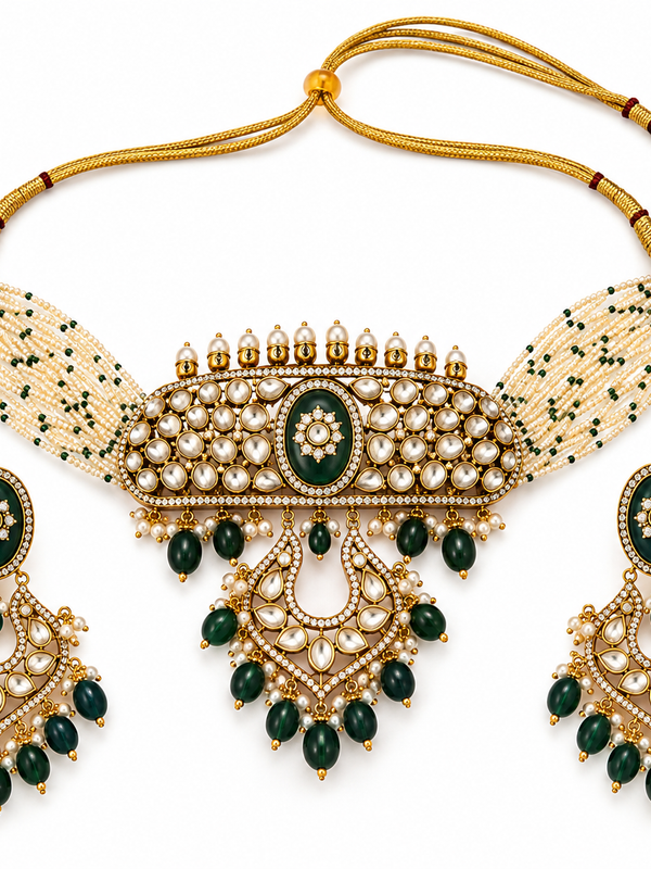 Zehra Emerald Kundan Choker & Chandbali Earrings Set