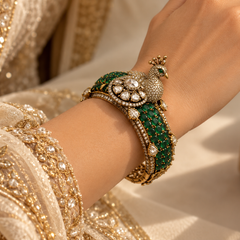 Mayurani Emerald Polki Peacock Kada